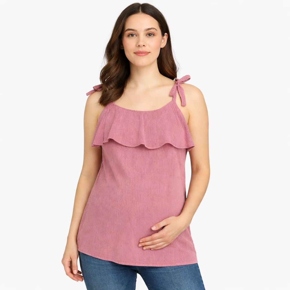 Isabel Maternity Ruffle Tie Strap Tank Top Red White Stripe XXL Pregnancy